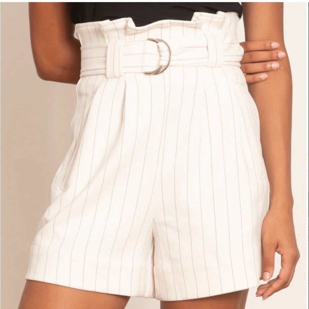 Ganni Belted Crepe High Waist Wide Leg Paperbag Shorts size 4 EU 34